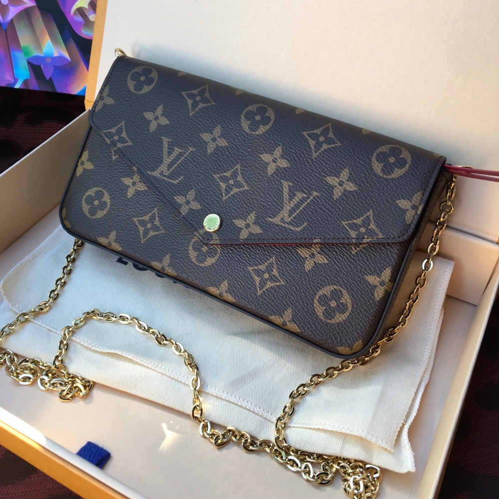 Auth Louis Vuitton Felicia GM Monogram Fuchsia